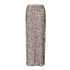 Leopard print mesh maxi skirt