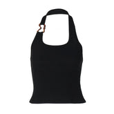 U neck metal applique backless top