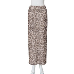 Leopard print mesh maxi skirt