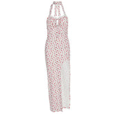 Halter flower print high slit maxi dress