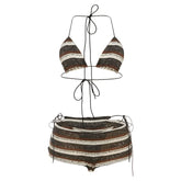 Striped halter self tie backless pant set