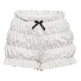 Bowknot ruffle ruched medium rise short pant
