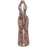 Halter ruched self tie print maxi skirt set