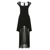 Mesh square neck self tie backless maxi dress