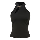 Irregular hollow out solid sleeveless cut out top
