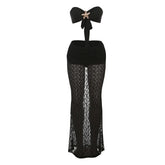Sweetheart neck self tie lace tube maxi skirt set