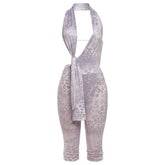Halter irregular print button pant set