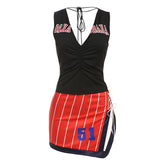 Ruched v neck slit striped irregular mini skirt set