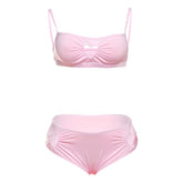 Hollow out square neck ruched cami pant set