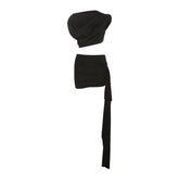 Ruched irregular solid crop mini skirt set