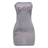 Print hollow out backless tube cut out mini dress