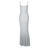 U neck backless solid cami midi dress