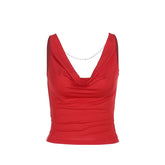 Cowl neck beaded backless solid top