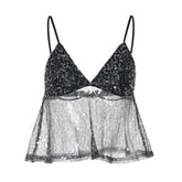 Glitter v neck backless cami top