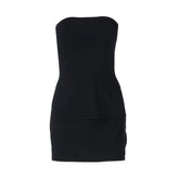 Slit irregular backless solid tube mini skirt set