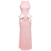 Crewneck bowknot hollow out cut out maxi dress
