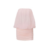 Ruched mesh backless solid tube mini dress