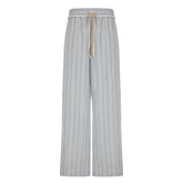 Striped ruffle drawstring wide leg pant