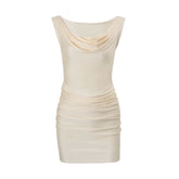 Cowl neck ruched solid mini dress