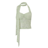 Halter lace v neck backless top