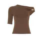 Short sleeve irregular ruched solid top