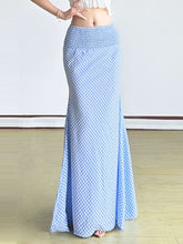 Plaid smocked zip-up contrast maxi skirt