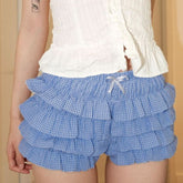 Bowknot ruffle plaid low rise short pant