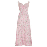 V neck lace hem flower print cami midi dress