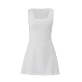 U neck self tie solid mini dress