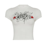 Crewneck short sleeve rose print contrast top