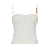 Ruched beaded backless solid cami top