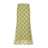 Bowknot plaid mesh contrast midi skirt