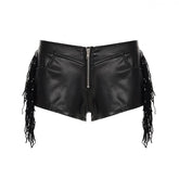 PU leather zip-up tassels pocket short pant