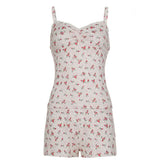 Ruched v neck flower print low rise cami pant set