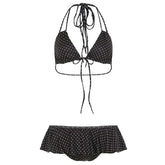 Ruffle self tie halter v neck polka dot pant set