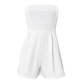 Beige ruched backless tube romper