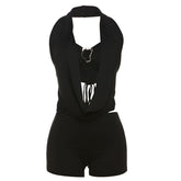 Halter self tie 3 piece short pant set