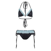 Polka dot halter self tie bikini swimwear