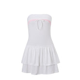 Bowknot lace hem tube mini dress