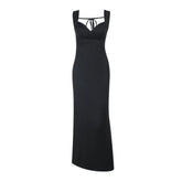 V neck self tie backless solid maxi dress