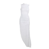 Hoodie Irregular slit crewneck ruched midi dress