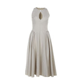 Hollow out button zip-up ruched cut out midi dress