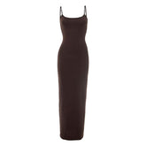 Beaded u neck slit backless cami maxi dress