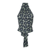 Halter self tie flower print backless top