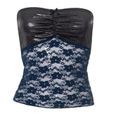 Bowknot ruched backless lace tube top