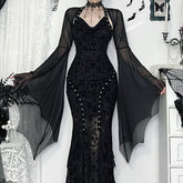 Long flared sleeve sheer mesh shrug top