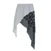 Irregular plaid flower print mini skirt