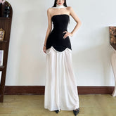 Beaded mesh patchwork tube maxi dress
