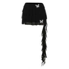 Butterfly applique mesh ruffle mini skirt