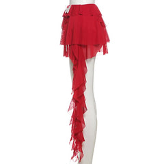 Butterfly applique mesh ruffle mini skirt